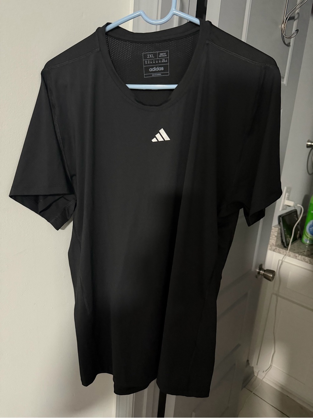 adidas Black Short Sleeve Athletic Tee with White Logo